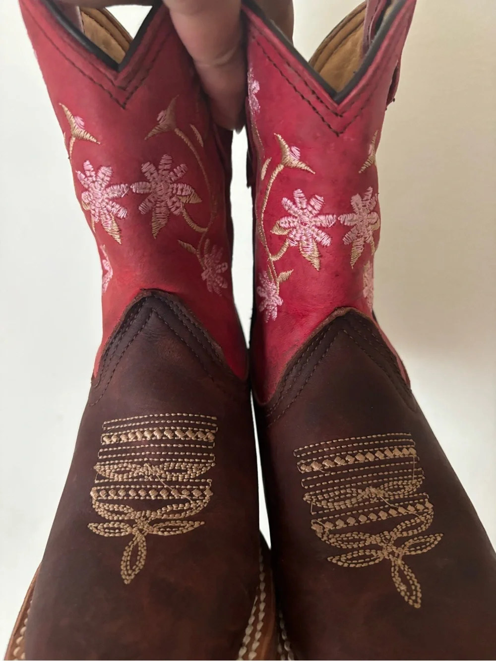 Girl Brown & Red Embroidered Western Boots